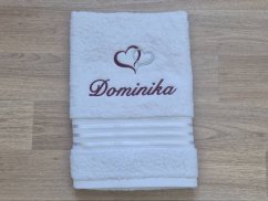 Osuška se jménem linie bílá 70x140 Srdíčka