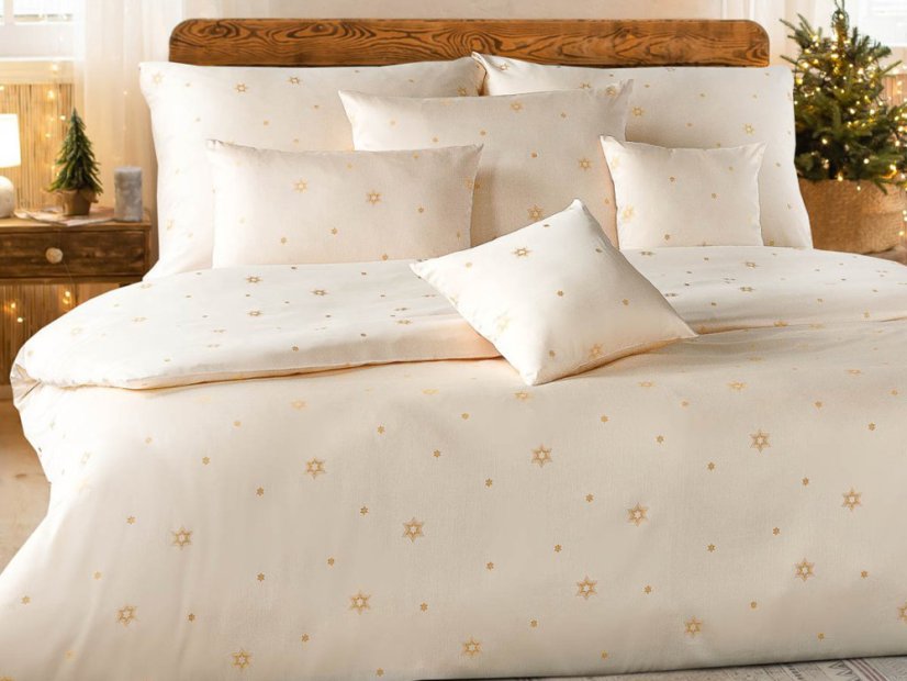 Damaškové povlečení EXCELLENT 2x 70x90, 220x200 SOPHIA Malé hvězdičky zlaté