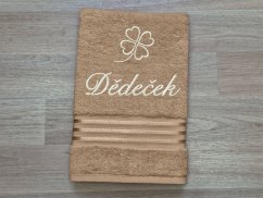 Dárková sada ručníku a osušky DĚDEČEK se čtyřlístkem linie tmavě béžová