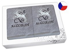 Luxusní dárková sada ručník + osuška Znamení Kozoroh šedá/šedá