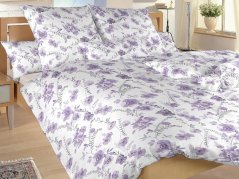 Krepové povlečení KOMFORT Kvítí fialové na bílém 70x90, 140x200