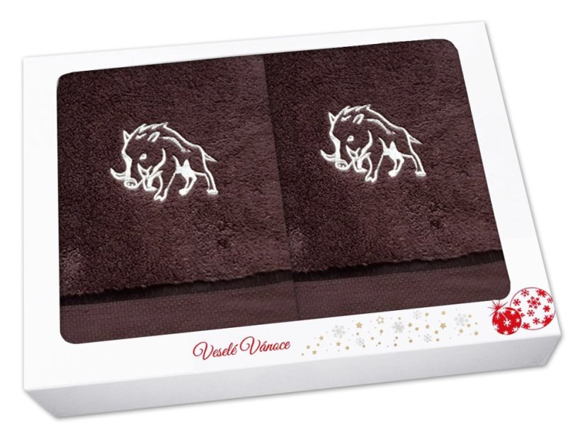 Vánoční dárková sada pro myslivce ručník a osuška hnědá Kanec