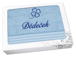 Dárkové balení ručníku DĚDEČEK se čtyřlístkem linie světle modrá