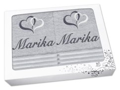 Dárková sada ručníku a osušky se jménem linie světle šedá Srdíčka