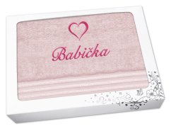 Dárkové balení ručníku BABIČKA se srdíčkem linie světle růžová