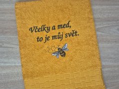 Ručník pro včelaře hořčicový 450g Včelky a med, to je můj svět II. jakost