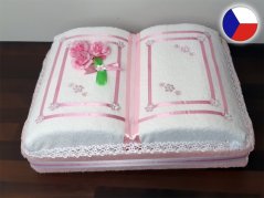 Textilní dort z ručníků Kniha růžová
