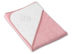 Osuška pro miminko s kapucí a výšivkou 75x75 Sloník růžová/starorůžová 350g 