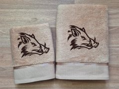 Luxusní osuška pro myslivce Kanec hlava béžová