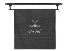 Osuška se jménem NA PŘÁNÍ tmavě šedá 70x140 Florbal