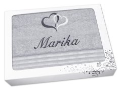 Dárkové balení osušky se jménem linie světle šedá Srdíčka