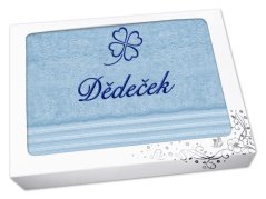 Dárková sada ručníku a osušky DĚDEČEK se čtyřlístkem linie světle modrá
