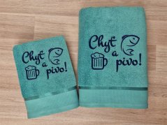 Dárkové balení ručníku pro rybáře Chyť a pivo petrolej