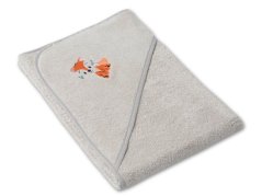 Osuška pro miminko s kapucí a výšivkou 75x75 Lištičky světle šedá/šedá 350g 