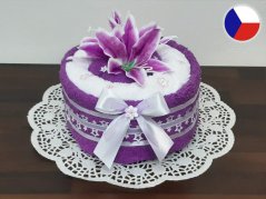 Textilní dort z ručníků Saša fialová
