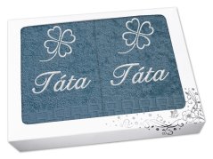 Dárková sada ručník + osuška TÁTA se čtyřlístkem ratanika petrolej