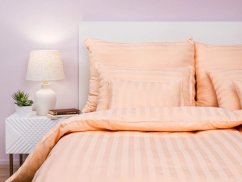 Damaškový dekorační polštářek 40x40 Atlas grádl proužek 2 cm béžový