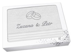 Dárková svatební osuška se jmény a prstýnky bílá
