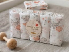Dětské látkové pleny s potiskem 70x70 Velryba oranžová 5ks