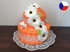 Dvoupatrový dort z ručníků a osušky Sandra oranžová