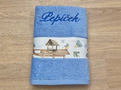 Osuška se jménem NA PŘÁNÍ 70x140 Zimní nálada světle modrá