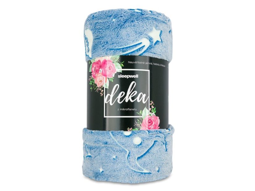 Svítící deka mikroplyš SLEEP WELL 150x200 Vesmír modrý 290g