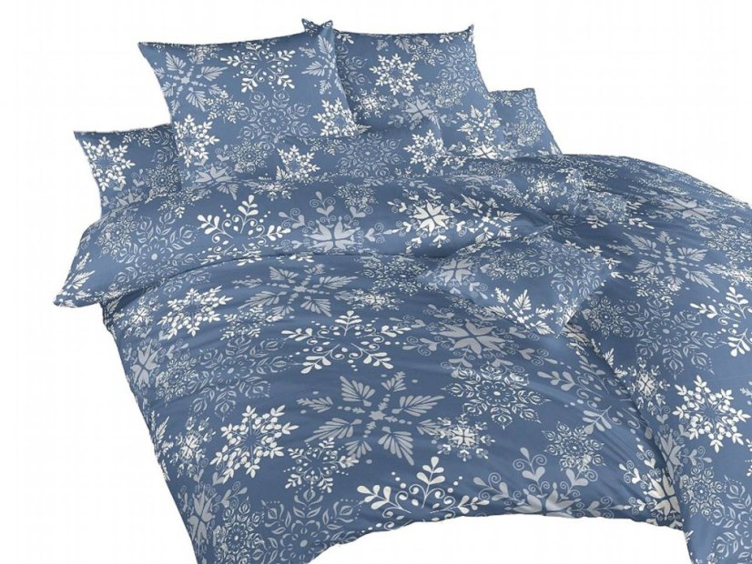 Krepové povlečení prodloužené KOMFORT Vločky snowflakes šedomodré 70x90, 140x220