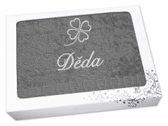 Dárkové balení osušky DĚDA se čtyřlístkem ratanika tmavě šedé