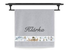 Osuška se jménem NA PŘÁNÍ 70x140 Zimní nálada světle šedá
