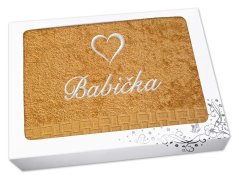Dárkové balení osušky BABIČKA se srdíčkem ratanika hořčicová