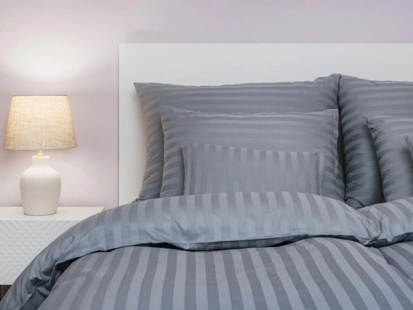 Damaškové povlečení Atlas grádl proužek 2 cm 70x90, 140x200 šedý