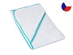 Dětská osuška s kapucí 75x75 bílá/tyrkys 350g 