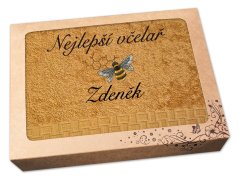 Luxusní dárkové balení osušky SE JMÉNEM NA PŘÁNÍ Nejlepší včelař hořčicová