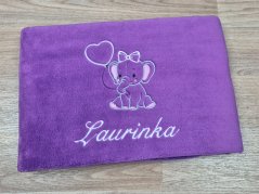 Dárková dětská deka se jménem 75x100 Slůně fialová