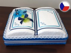 Textilní dort z ručníků Kniha modrá