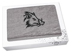 Dárkové balení ručníku pro myslivce Kanec hlava šedá