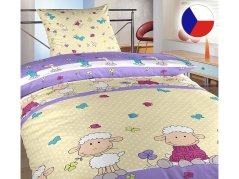 Dětské povlečení do postýlky bavlna Ovečky velké fialové 45x60, 90x130