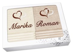 Dárková sada ručníků se jménem linie vanilka/světle béžová Srdíčka