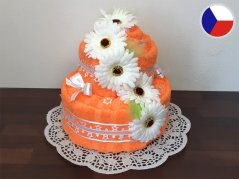 Dvoupatrový dort z ručníků a osušky Sandra oranžová