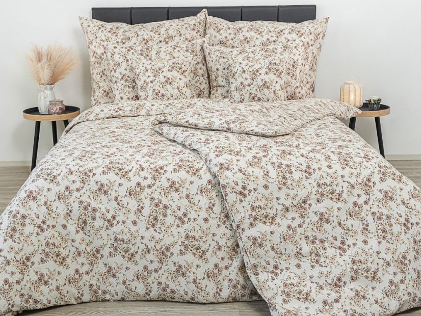 Povlečení bavlna EXCLUSIVE 2x 70x90, 200x200 Kvítí béžové