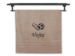Osuška se jménem NA PŘÁNÍ béžová 70x140 Kopačka a míč