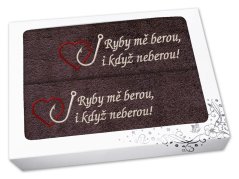 Dárková sada ručník + osuška pro rybáře Ryby mě berou... hnědá