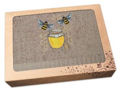 Luxusní dárkové balení osušky pro včelaře Včelky na medu tmavě béžová