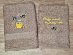 Luxusní dárková sada ručníku a osušky Včelky tmavě béžová