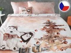Vánoční povlečení damašek EXCELLENT 70x90, 140x200 EVELYN Méďa hnědý