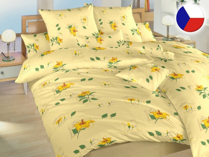 Bavlněné povlečení KOMFORT 2x 70x90, 220x200 Ibišek žlutý