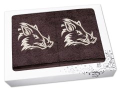 Dárková sada ručník + osuška pro myslivce Kanec hlava hnědá