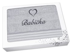 Dárkové balení osušky BABIČKA se srdíčkem linie světle šedá