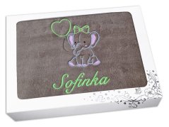 Dárková dětská deka se jménem 75x100 Slůně káva