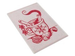 Malý kuchyňský ručník 35x50 ZARA 450g Vánoční hrneček zimní pohody červenobílá